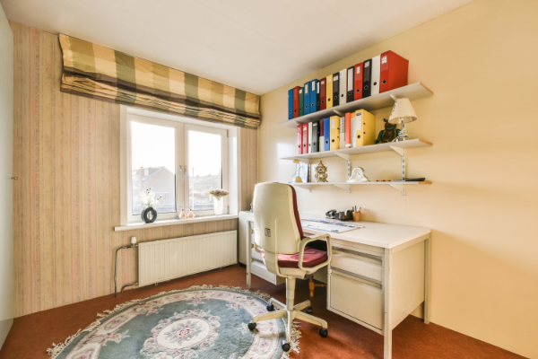 A small home office with nice view.